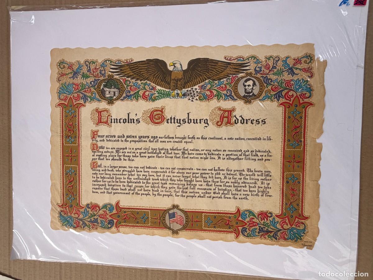 Coleccionismo: S1-LITOGRAFIA ANTIGUA COLOREADA- DISCURSO DE( GETTYSBURG ) DE ABRAHAM LINCOLN PRODUCIDA EN 1.909/27