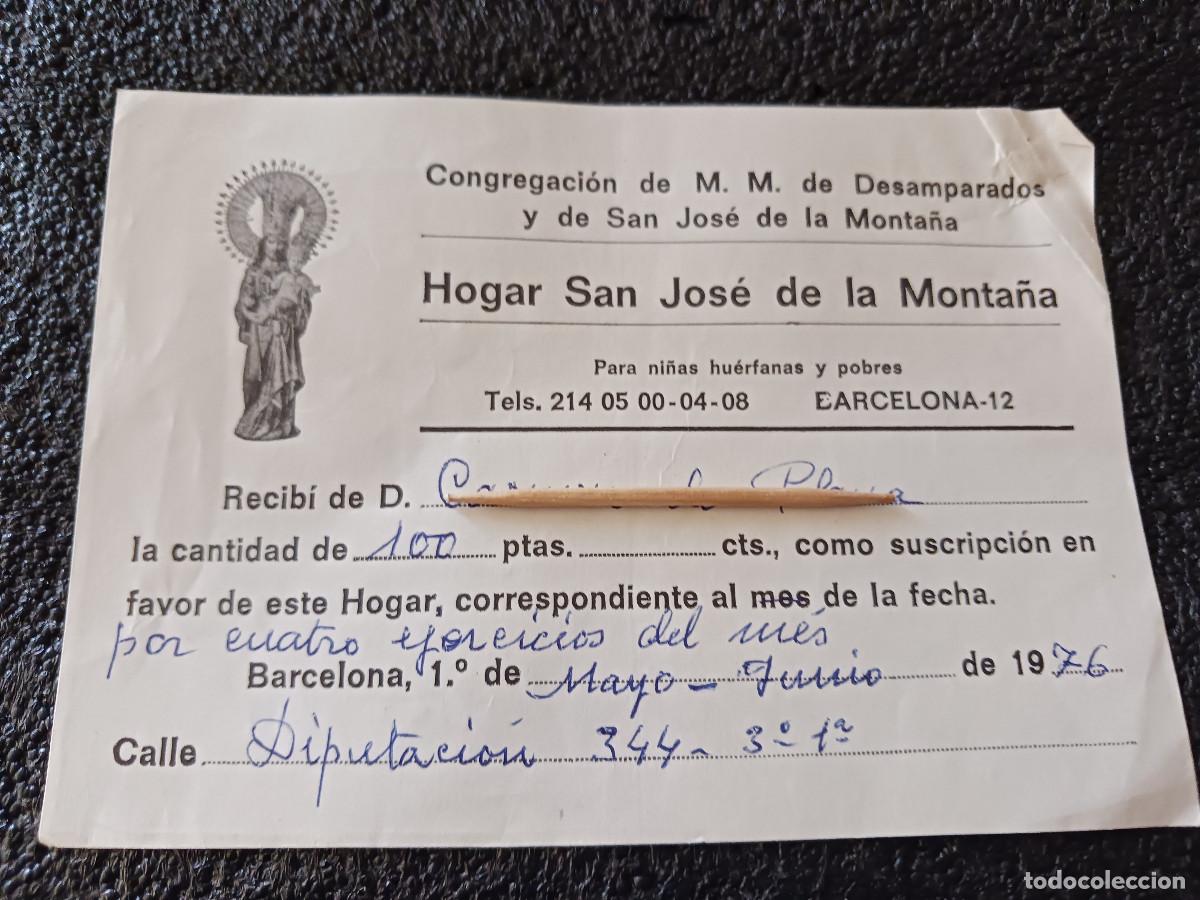 Coleccionismo: cuota mensual a la congregacion hogar san jose de la monta&ntilde;a 1976