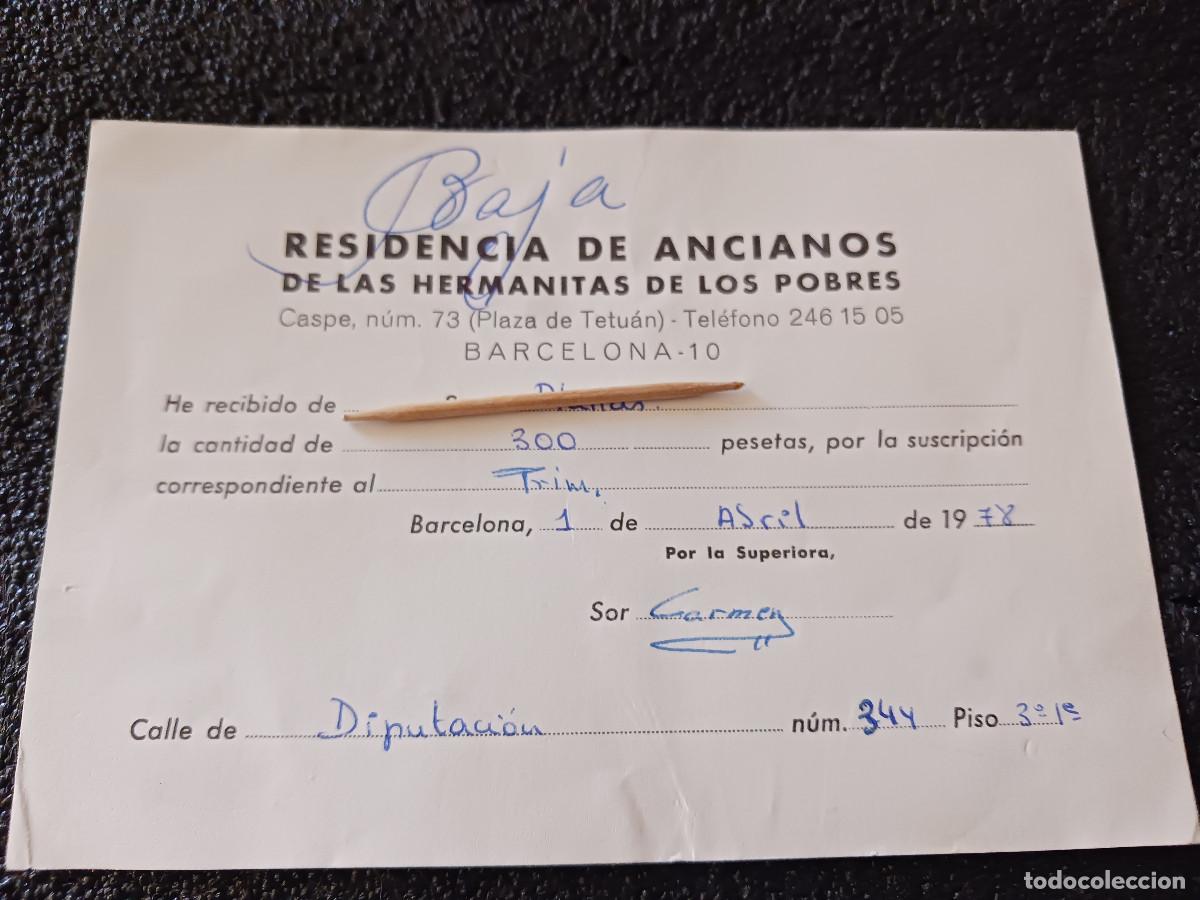 Coleccionismo: cuota trimestral a la residencia de ancianos de las hermanitas de los pobres, 1978