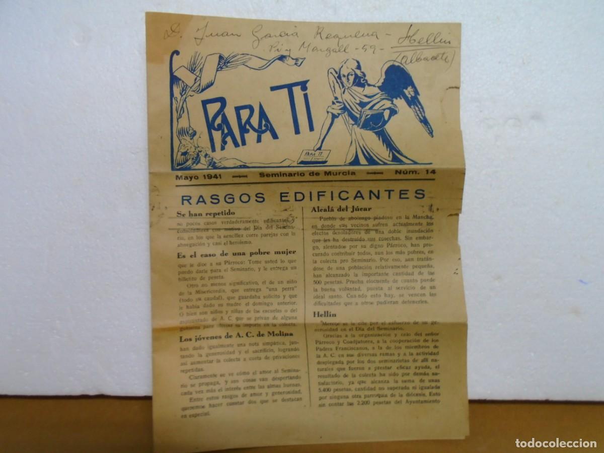 Collectionnisme: PARA TI/SEMINARIO DE MURCIA/N&ordm;14,MAYO 1941.