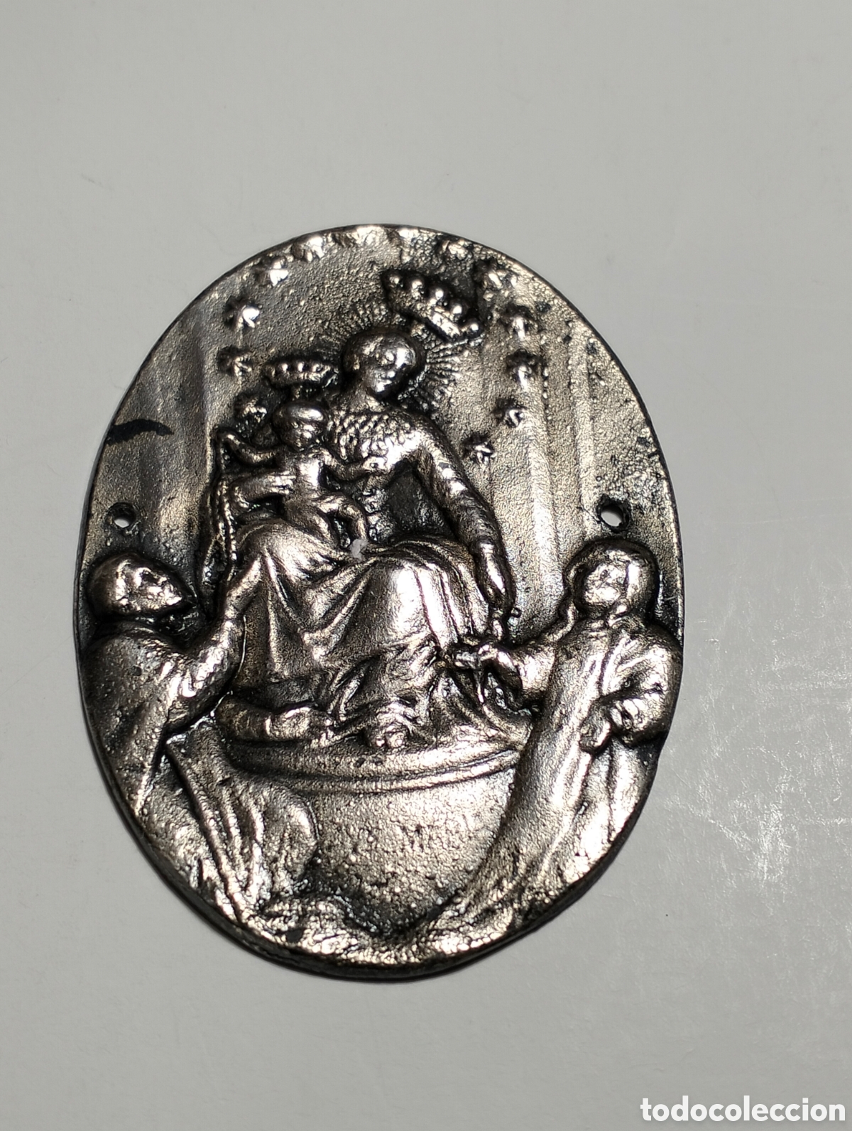 Coleccionismo: Plaqueta religiosa en plata siglo XX. Virgen del rosario de Pompella