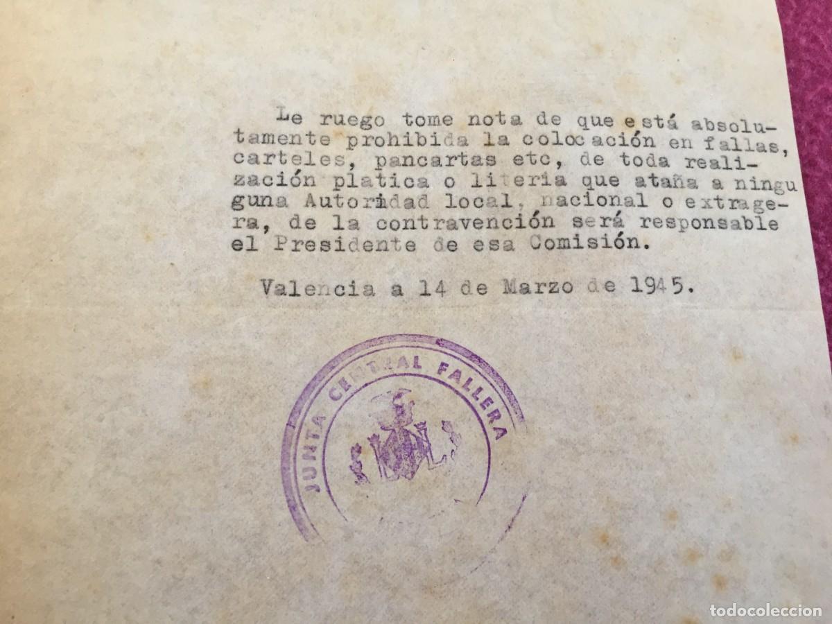 Coleccionismo: CURIOSO PAPEL CENSOR DE AVISO DE LA JUNTA CENTRAL FALLERA 1945 A LOS PRESIDENTES -FALLAS DE VALENCIA