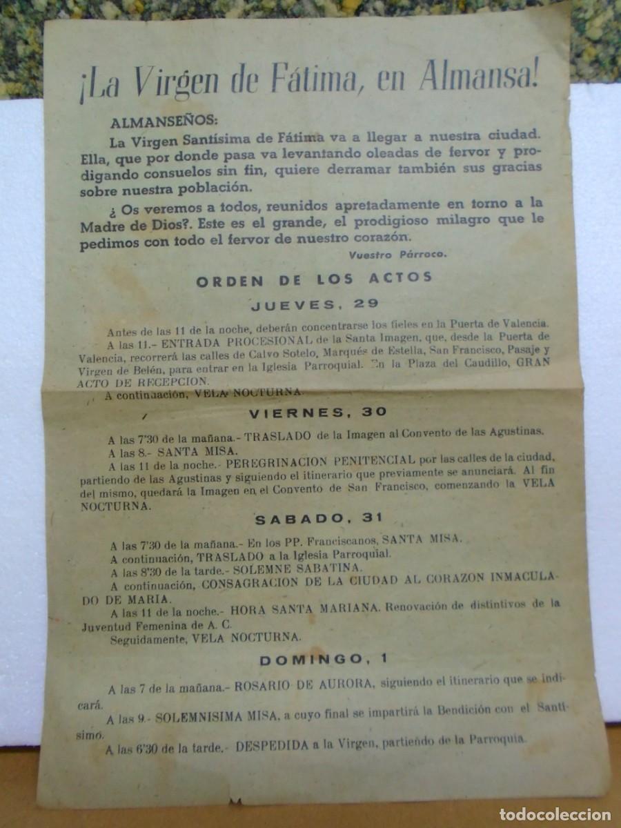 Collectionnisme: ALMANSA(ALBACETE)&iexcl; LA VIRGEN DE FATIMA, EN ALMANSA!CARTEL MAYO 1947.