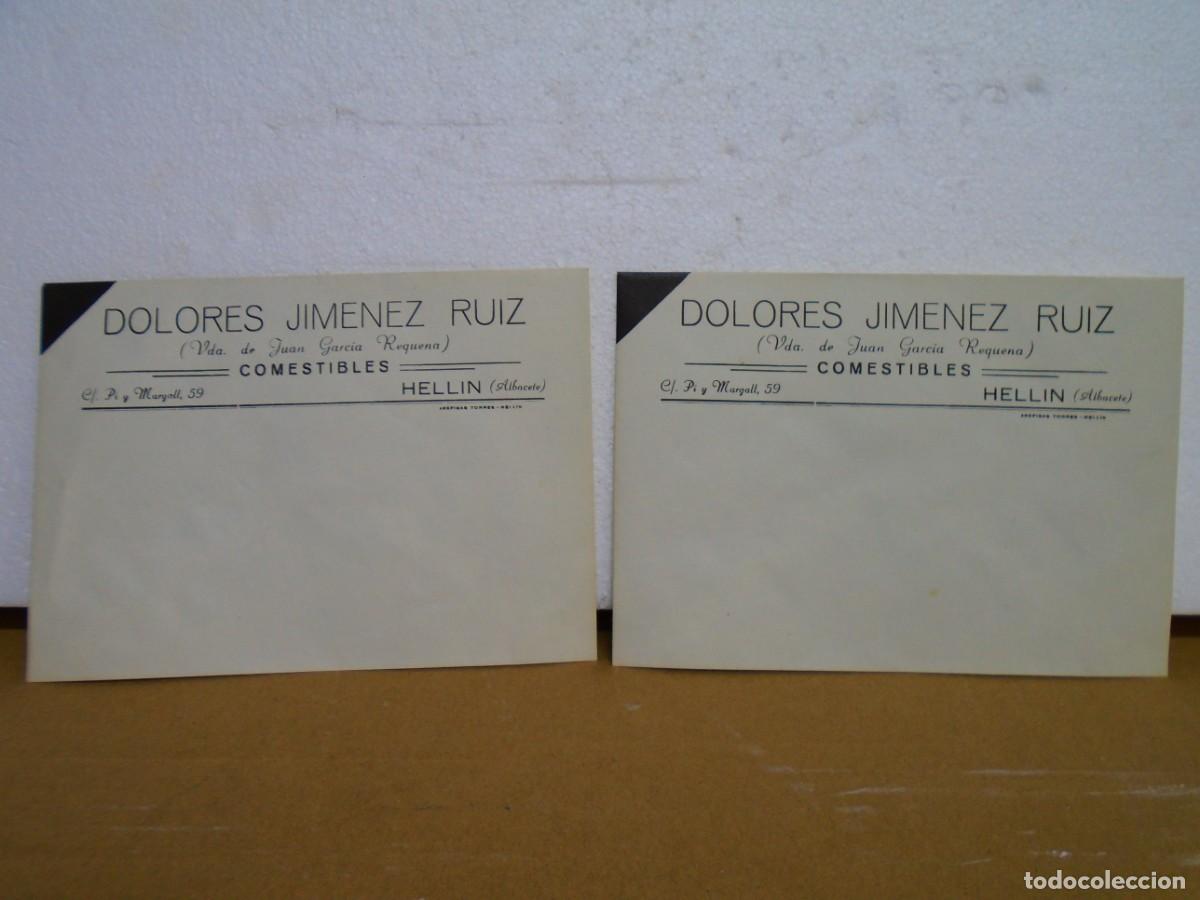 Colecionismo: HELLIN(ALBACETE)CARTAS(2)COMERCIALES CON LUTO.COMESTIBLES DOLORES JIMENEZ RUIZ,A&Ntilde;OS 30.