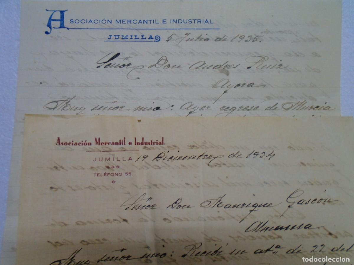 Colecionismo: JUMILLA(MURCIA)ASOCIACION MERCANTIL E INDUSTRIAL,CARTAS(2) 1934-35.