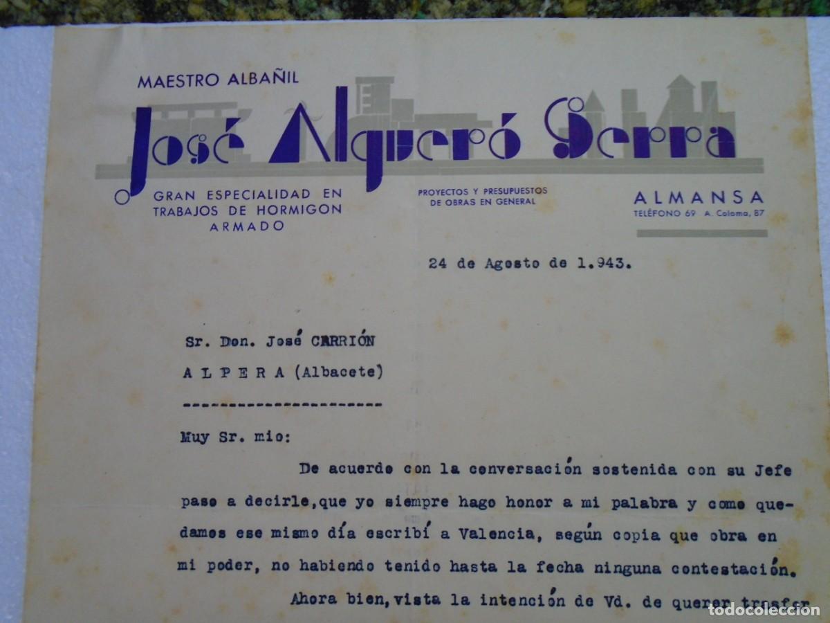 Colecionismo: ALMANSA(ALBACETE)JOS&Eacute; ALGUER&Oacute; SERRA(MAESTRO ALBA&Ntilde;IL) 1943.