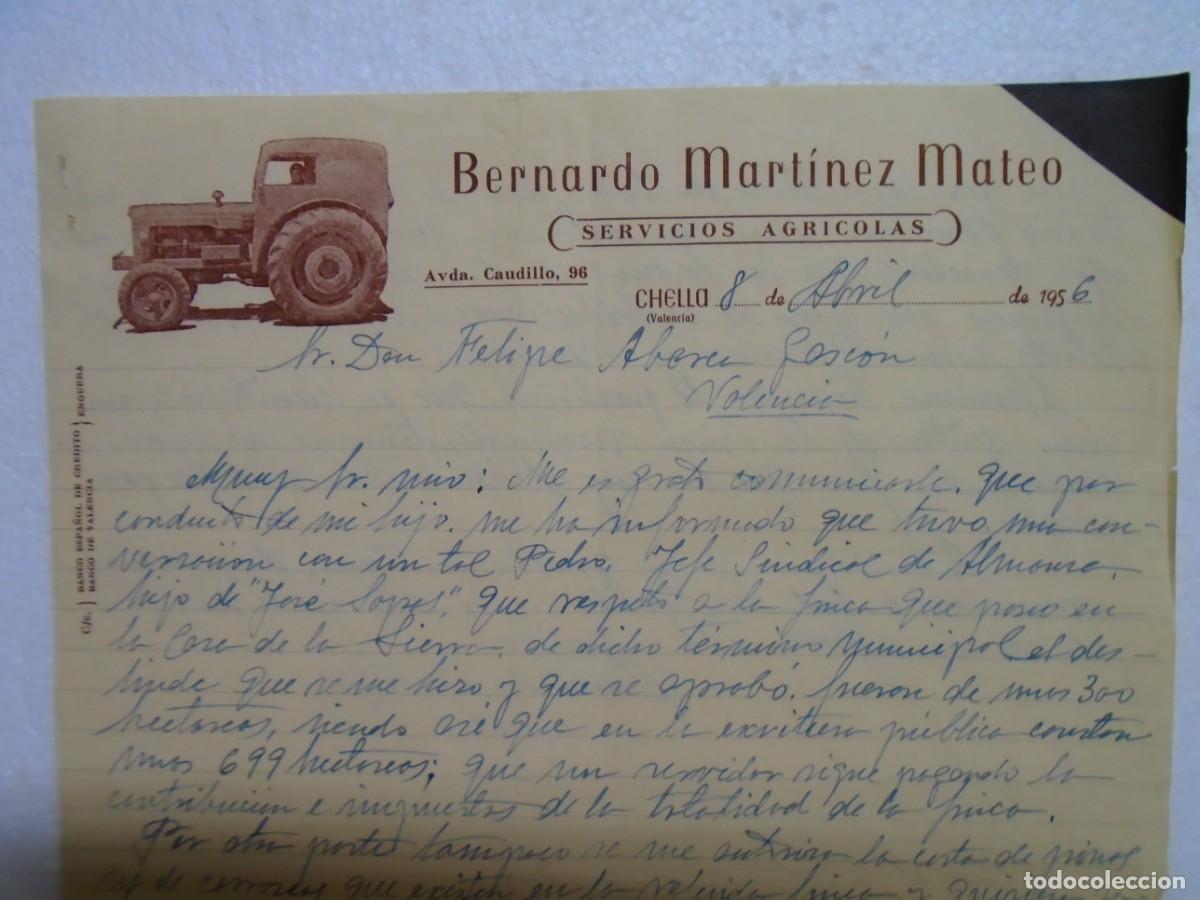 Colecionismo: CHELLA(VALENCIA)SERVICIOS AGRICOLAS,BERNARDO MARTINEZ MATEO, 1956.
