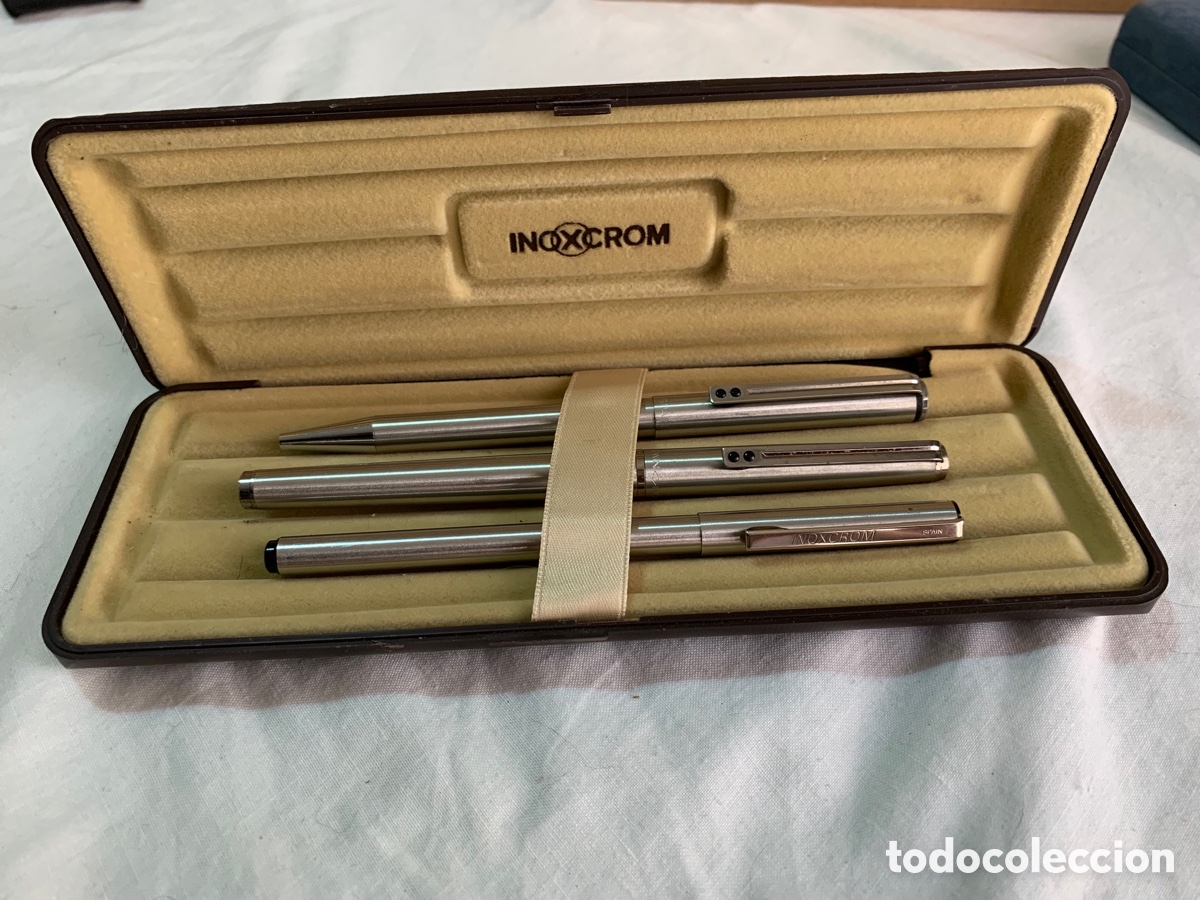 Coleccionismo: Lote de tres bol&iacute;grafos Inoxcrom con caja