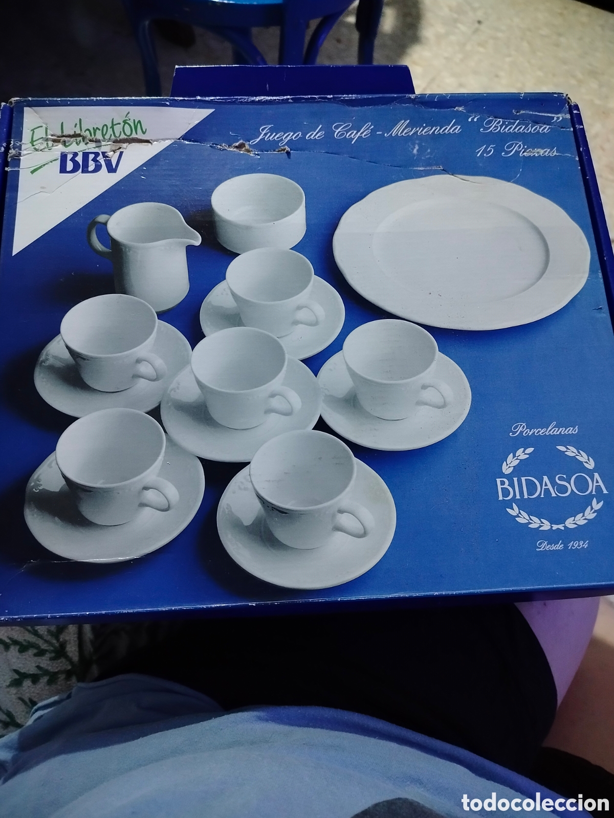 Coleccionismo: Juego caf&eacute; -merienda Bidasoa BBVA 15 piezas. NUEVO.1989. Fuente 26 cm. + Folleto