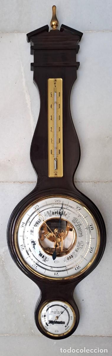 Coleccionismo: ESTACION METEOROLOGICA ANALOGICA DE PARED EN MADERA CON CRISTAL, EN FORMA DE BANJO. TERMOMETRO-08
