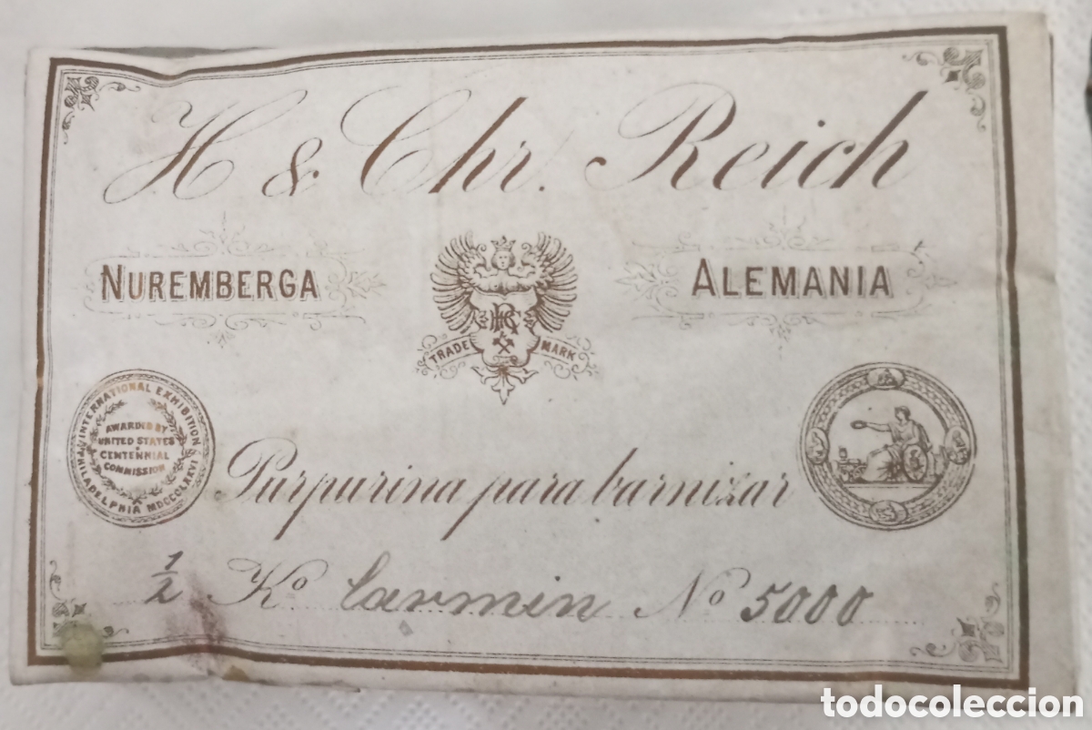 Coleccionismo: Siglo XIX purpurina para barnizar 1/2 kilo de carm&iacute;n n&uacute;mero 5000 En 16 sobres