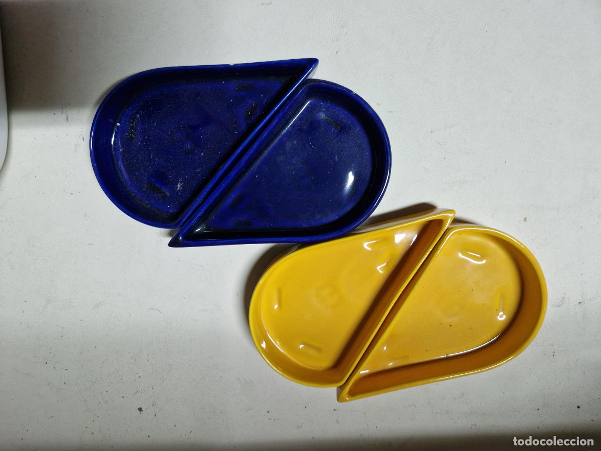 Coleccionismo: BONITO JUEGO DE RECIPIENTES PARA APERITIVOS. AZUL. AMARILLO