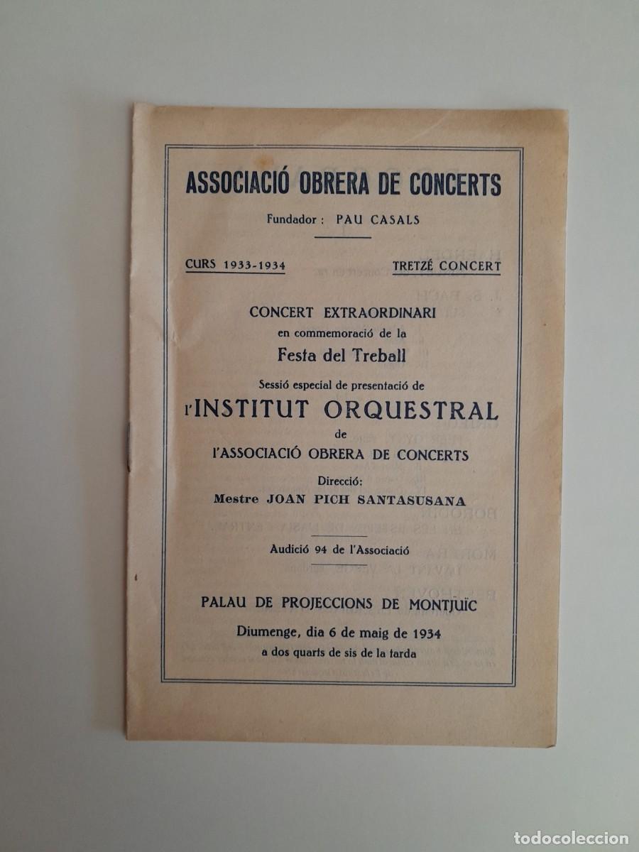 Coleccionismo: PROGRAMA CONCERT EXTRAORDINARI DE LA FESTA DEL TREBALL DE 1934. ASSOCIACI&Oacute; OBRERA DE CONCERTS (BCN)