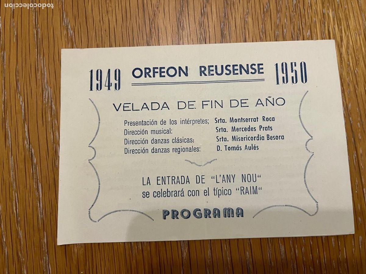 Collezionismo: Orfeon Reusense 1949 1950 velada de fin de a&ntilde;o Reus