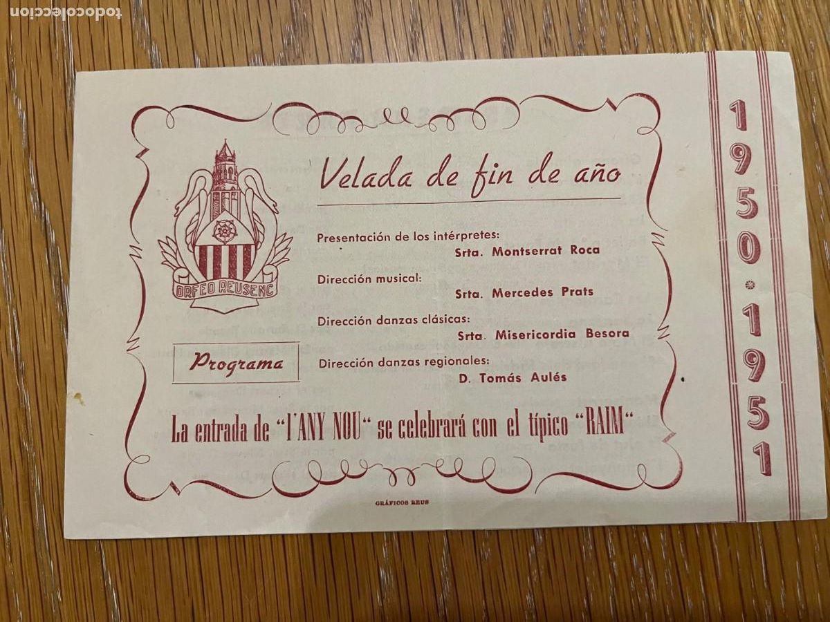 Collezionismo: Velada de fin de a&ntilde;o Orfeo Reusenc Reus 1950 1951