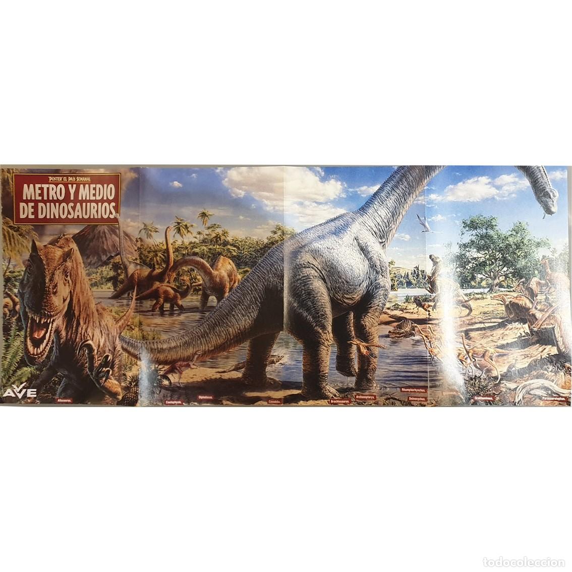 Coleccionismo: POSTER Gigante METRO Y MEDIO DE DINOSAURIOS El Pais Semanal. T-Rex Allosaurus AVE Renfe Anos 90 RARO