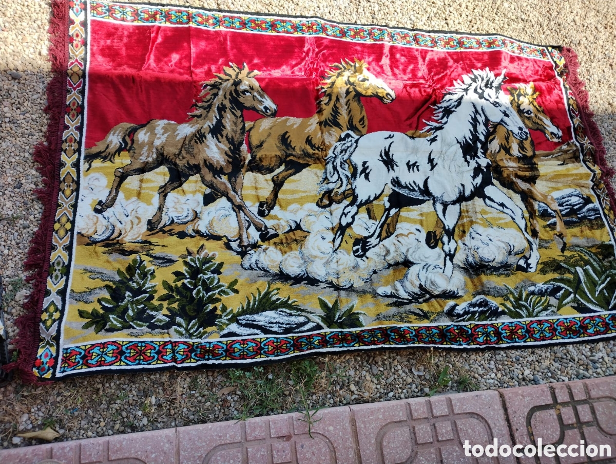 Coleccionismo: Jml Hule cuadro tela lona pared Paisaje Caballos