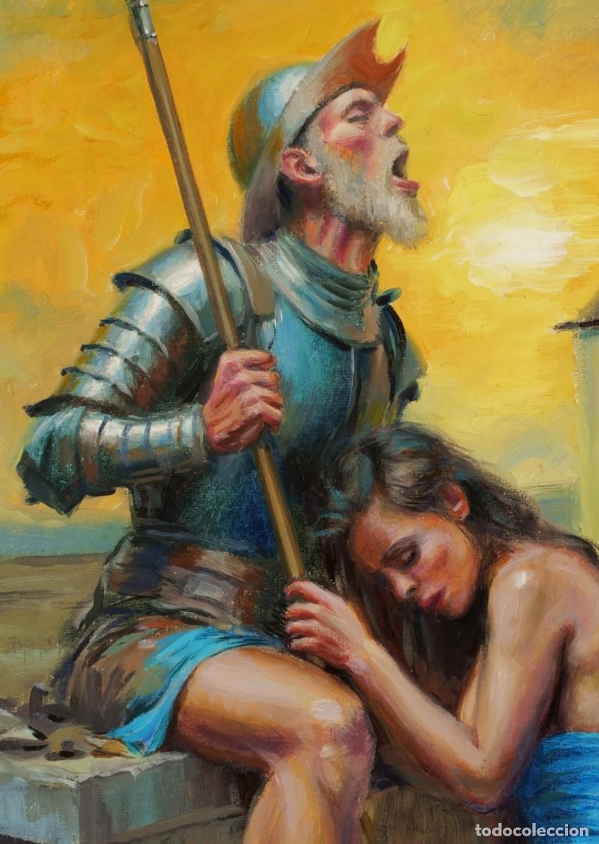 Coleccionismo: DON QUIJOTE Y LA HIJA DEL MOLINERO. OLEO ORIGINAL EROTICO ANONIMO. 27X19 CM. CERVANTES