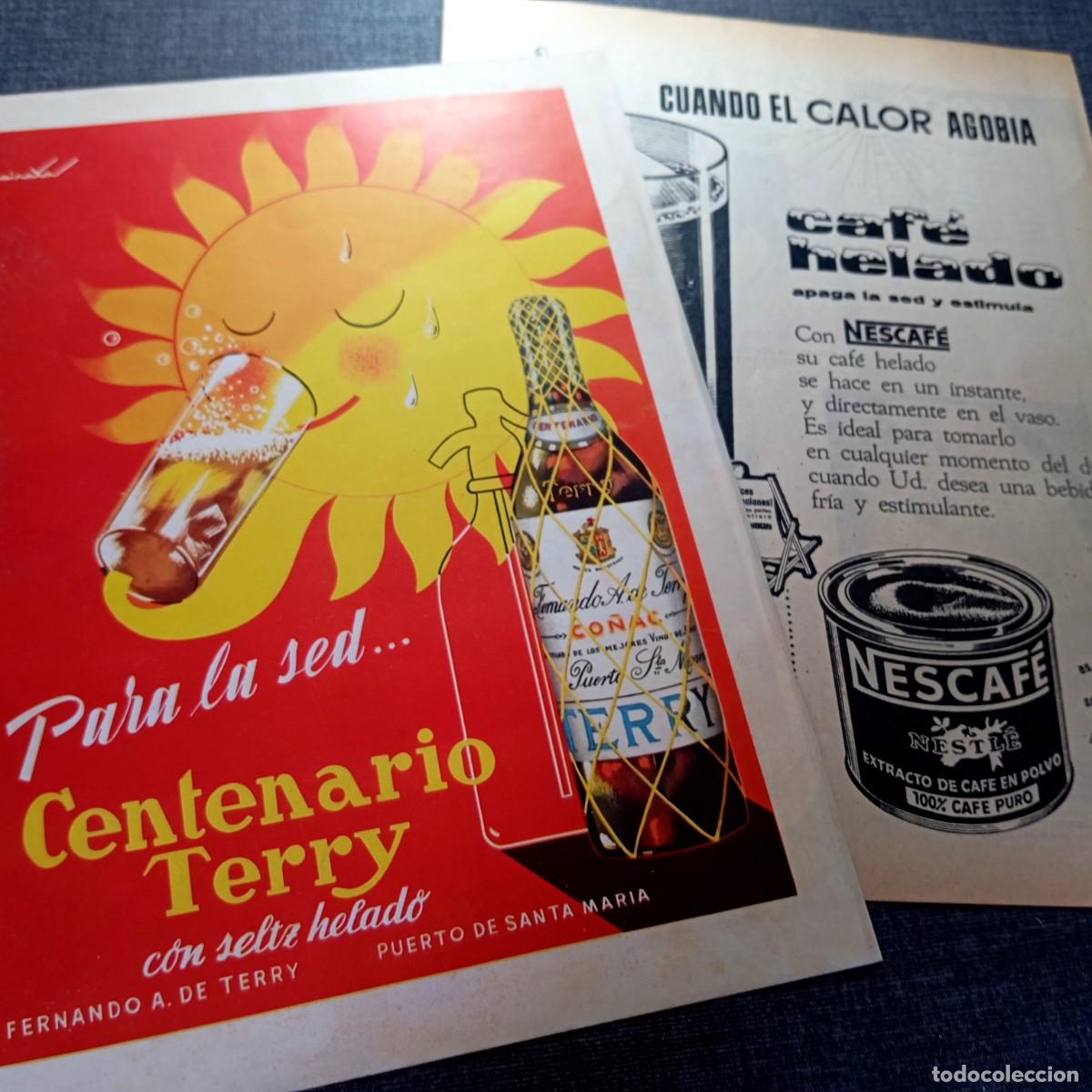 Coleccionismo: ⚜️ L04A03. Lote 2 Anuncios Centenario Terry y Caf&eacute; Nescaf&eacute; 1960 - Publicidad Bebidas Vintage