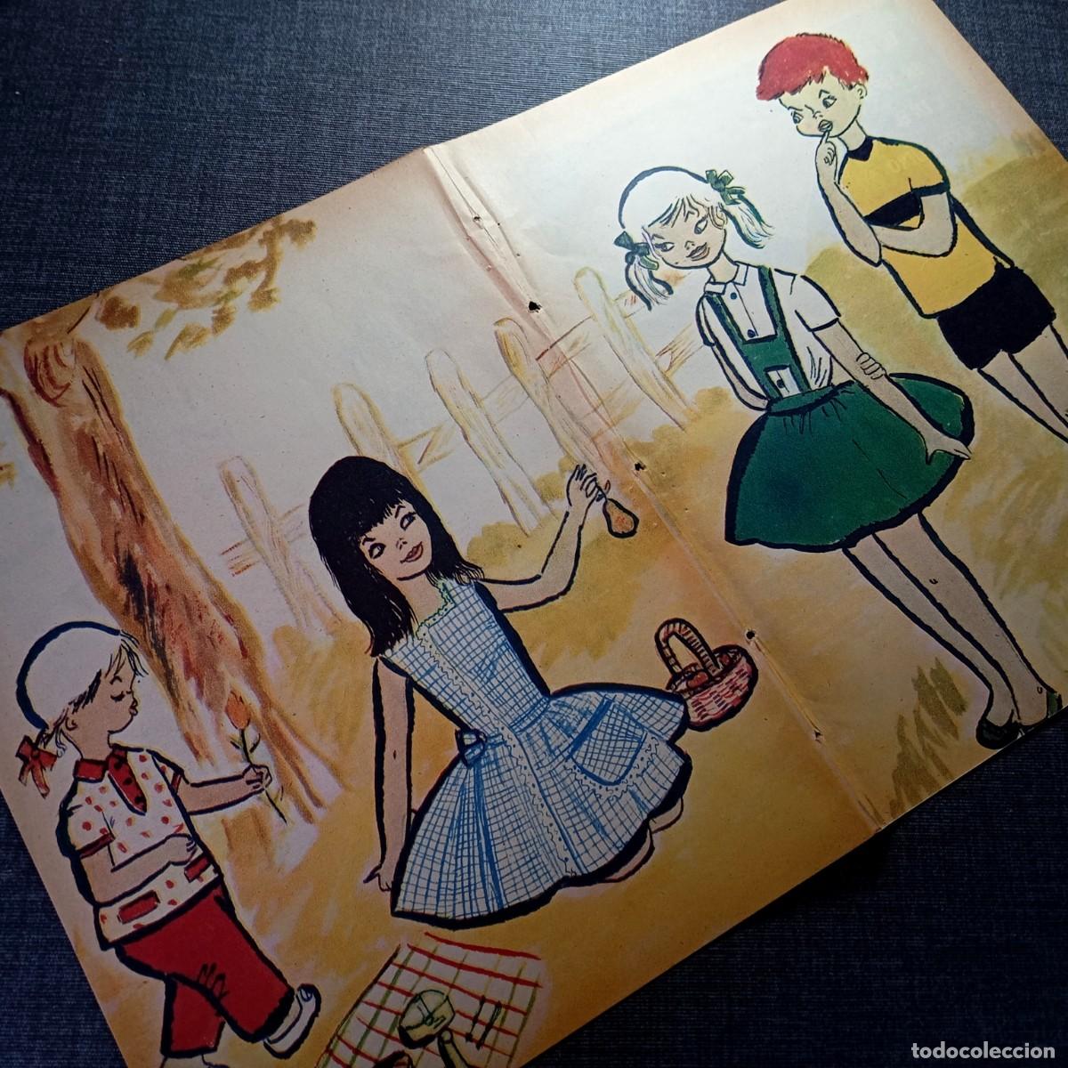 Coleccionismo: ⚜️ L04A03. L&aacute;mina Doble 1960 Ilustraci&oacute;n Infantil Picnic - Arte Mid-Century de Colecci&oacute;n