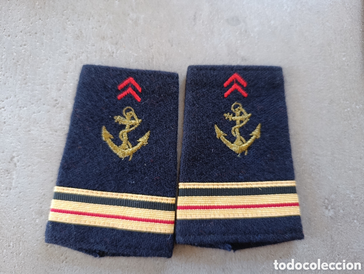 Coleccionismo: Par de hombreras originales Troupes de Marine (Francia) &ndash; Ancla bordada &ndash; Uniforme militar franc&eacute;s