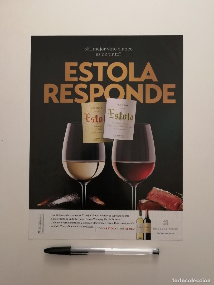 Coleccionismo: ANUNCIO ACARTONADO -A4- VINO ESTOLA RESPONDE - PUBLICIDAD LAMINA