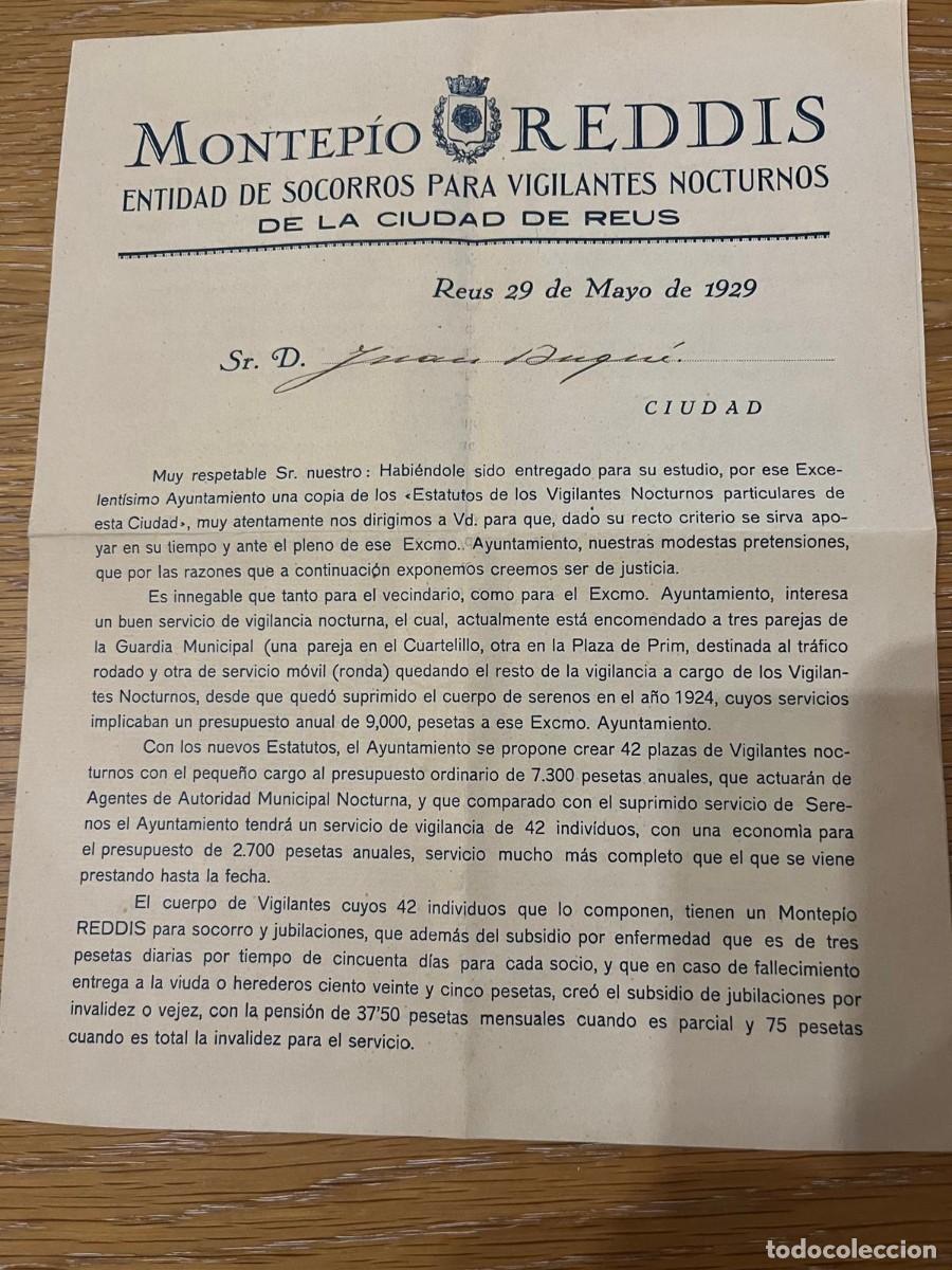 Collecting paper: Montep&iacute;o Reddis vigilantes nocturnos de Reus 1929