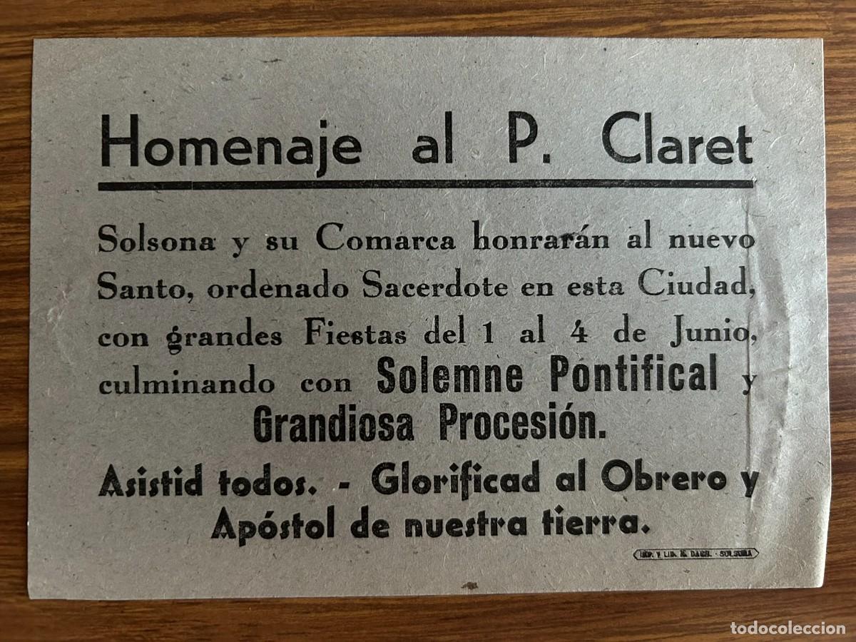 Coleccionismo: HOMENAJE AL PADRE CLARET - SOLSONA 1950 - CELEBRACI&Oacute;N DE LA CANONIZACI&Oacute;N DE SAN ANTONIO MARIA CLARET