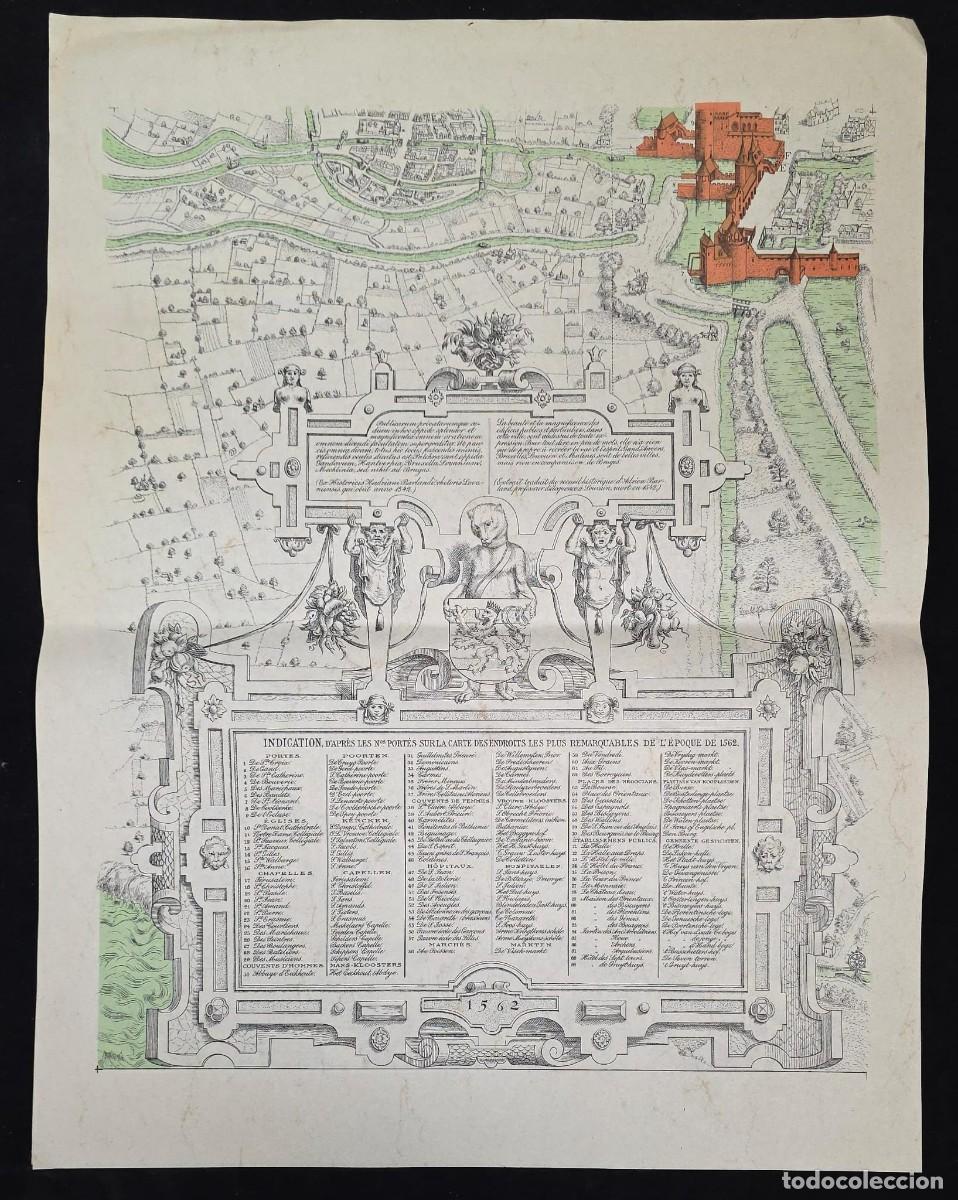 Coleccionismo: Gran Plano Antiguo de Brujas (Bruges) A&ntilde;o 1562 &ndash; Reproducci&oacute;n Cartogr&aacute;fica Coloreada &ndash; 60 &times; 46 cm