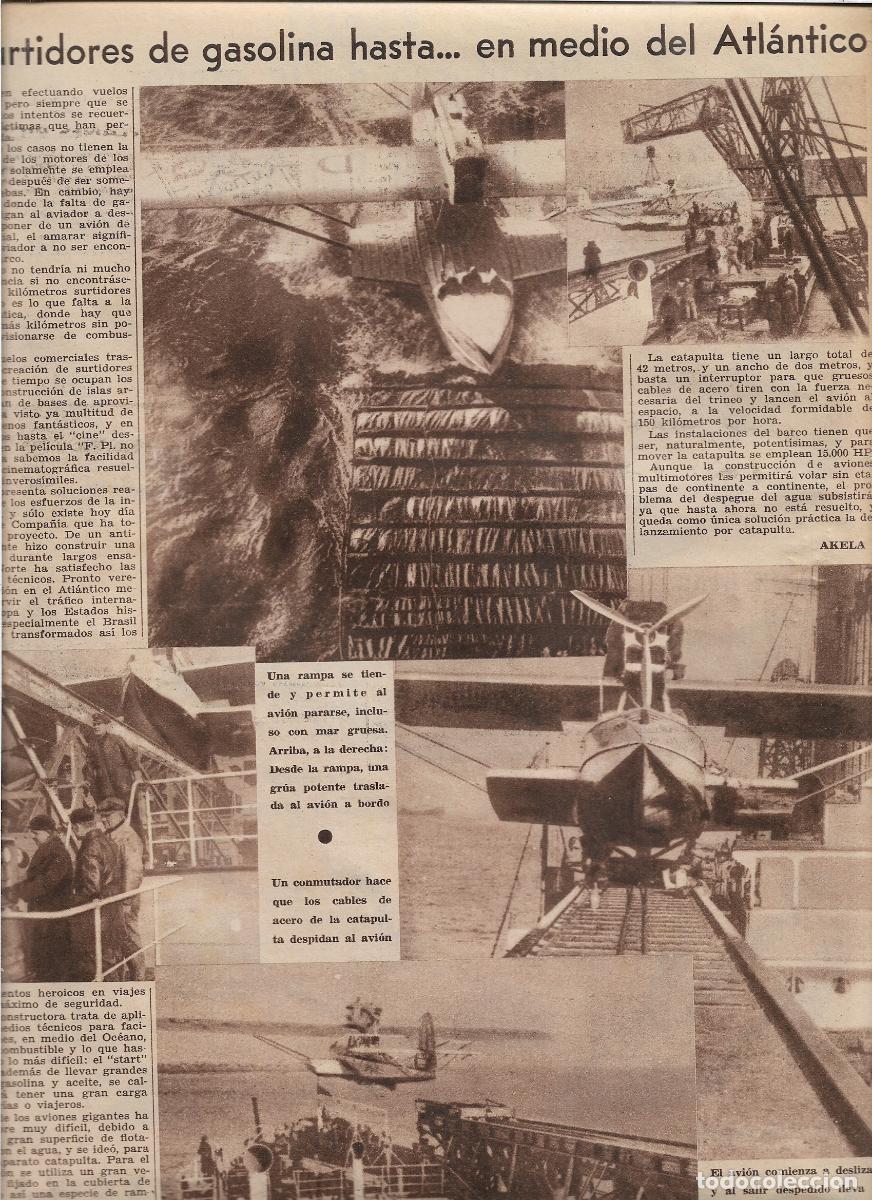 Collezionismo: A&Ntilde;O 1933 RECORTE PRENSA AVIACION REPOSTAJE COMBUSTIBLE AVION GASOLINERAS EN MEDIO ATLANTICO