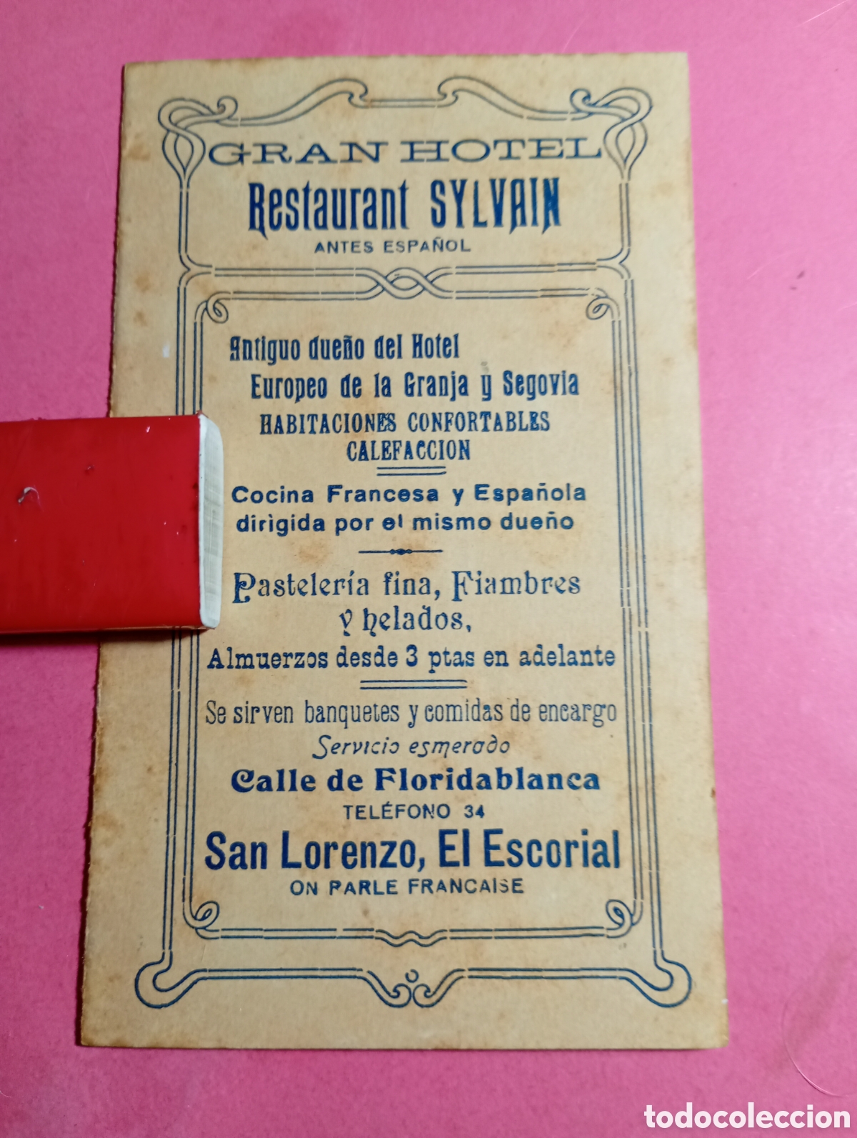 Collezionismo: ANTIGUO HORARIO TRENES MADRID ESCORIAL ESCORIAL MADRID GRAN HOTEL RESTAURANT SILVAIN ANTES ESPA&Ntilde;OL