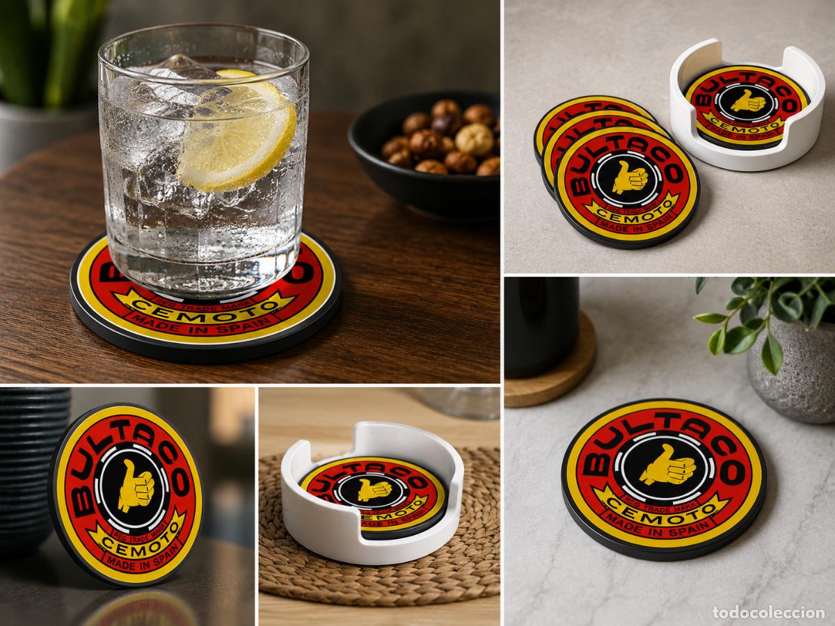 Coleccionismo: Set de 4 Posavasos Bultaco | Impresi&oacute;n 3D | 3 Acabados a Elegir | Regalo para Moteros | Decoraci&oacute;n G