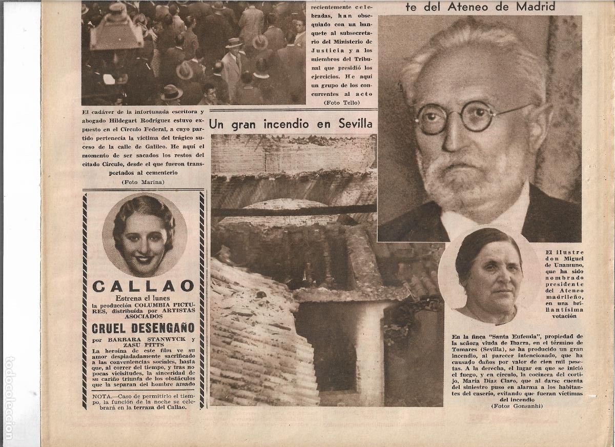 Coleccionismo: A&Ntilde;O 1933 RECORTE PRENS TOMARES SEVILLA INCENDIO FINCA SANTA EUFEMIA VIUDA IBARRA COCINERA MARIA DIAZ