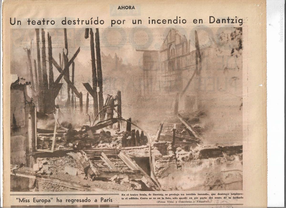 Coleccionismo: A&Ntilde;O 1933 RECORTE PRENSA DANTZIG DANZIG INCENDIO DESTRUCCION TEATRO SCALA