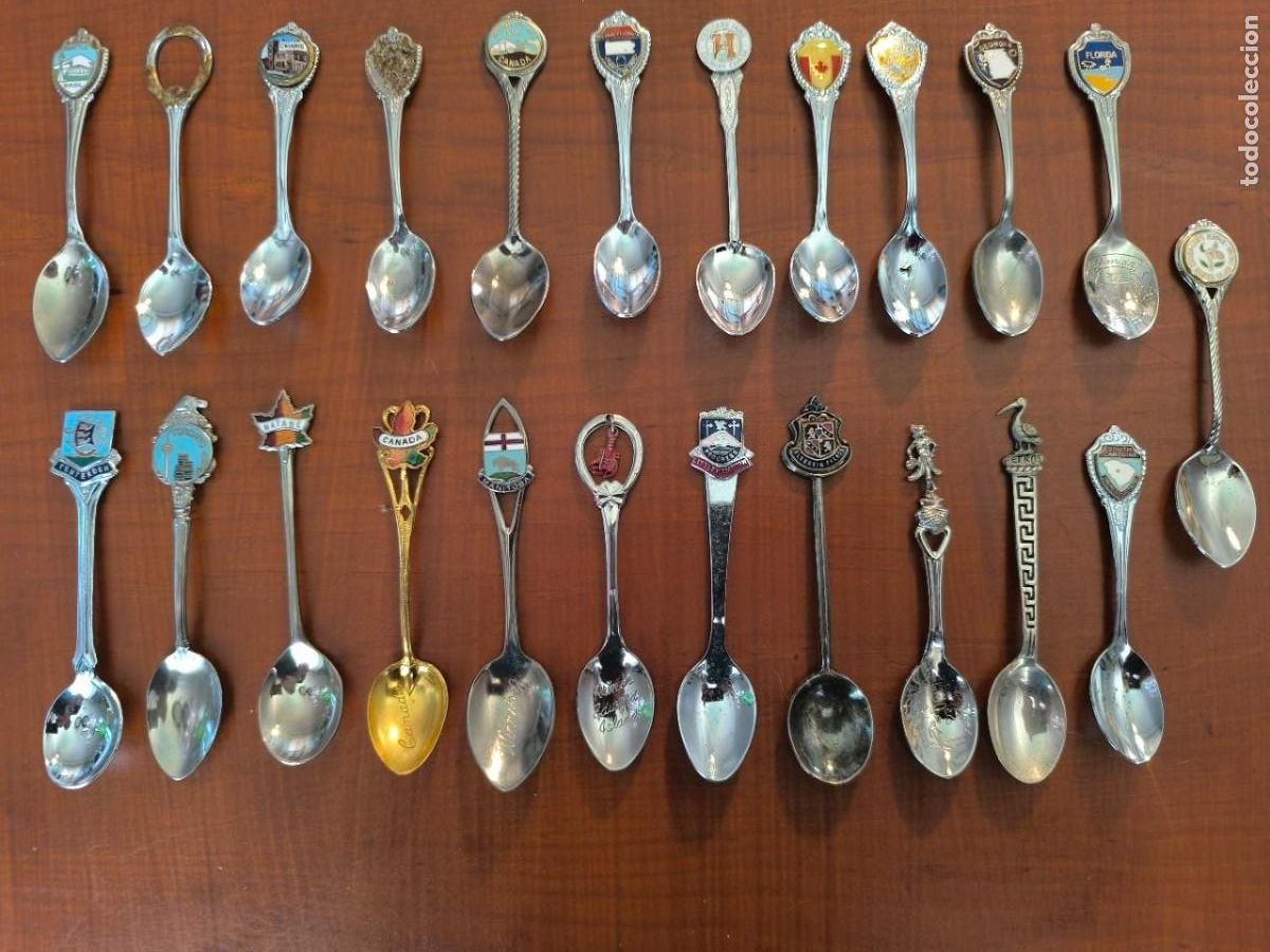 Coleccionismo: LOTE DE 23 CUCHARITAS DE COLECCION MUY PEQUE&Ntilde;AS 9 CM APROX, DE DIFERENTES PAISES 153 GR