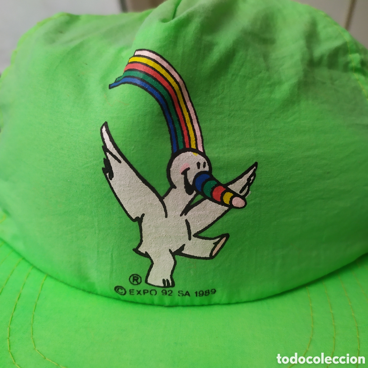 Coleccionismo: Gorra verde de Curro de la Expo 92 de Sevilla. Est&aacute; reci&eacute;n lavada pero tiene algunas manchas que no