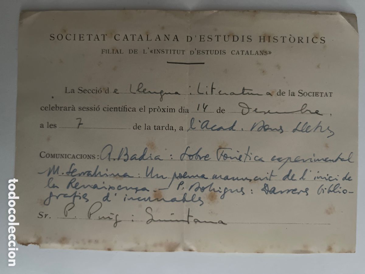 Coleccionismo: IMPRESO. Societat catalana d'estudis hist&ograve;rics. Bones Lletres. Badia. Serrahima. Bohigues. 1930
