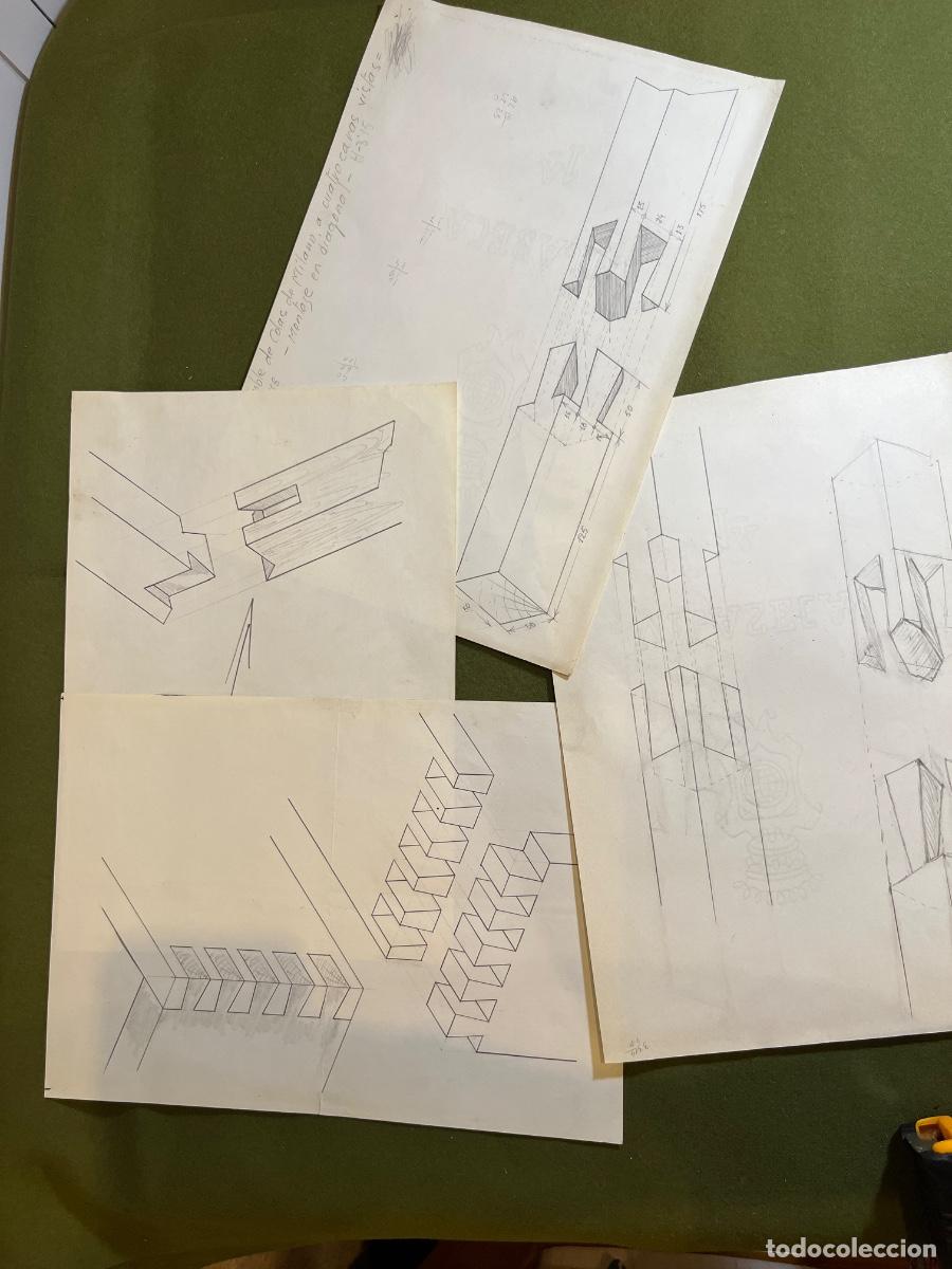 Coleccionismo: Lote de 4 l&aacute;minas originales de dibujo t&eacute;cnico de carpinter&iacute;a a&ntilde;os 60 70 colas de milano ensambladur