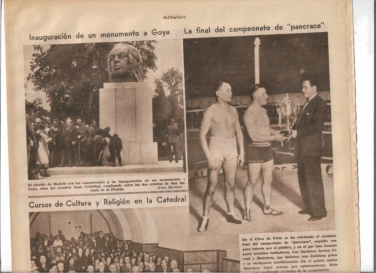 Coleccionismo: A&Ntilde;O 1933 RECORTE PRENSA MADRID INAUGURACION MONUMENTO A GOYA BUSTO ESCULTOR JUAN CRISTOBAL