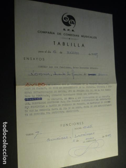 Coleccionismo: MUSICAL SONRISAS Y LAGRIMAS TEATRO DE LA ZARZUELA MADRID 1969 AVISO FIN DE TEMPORADA