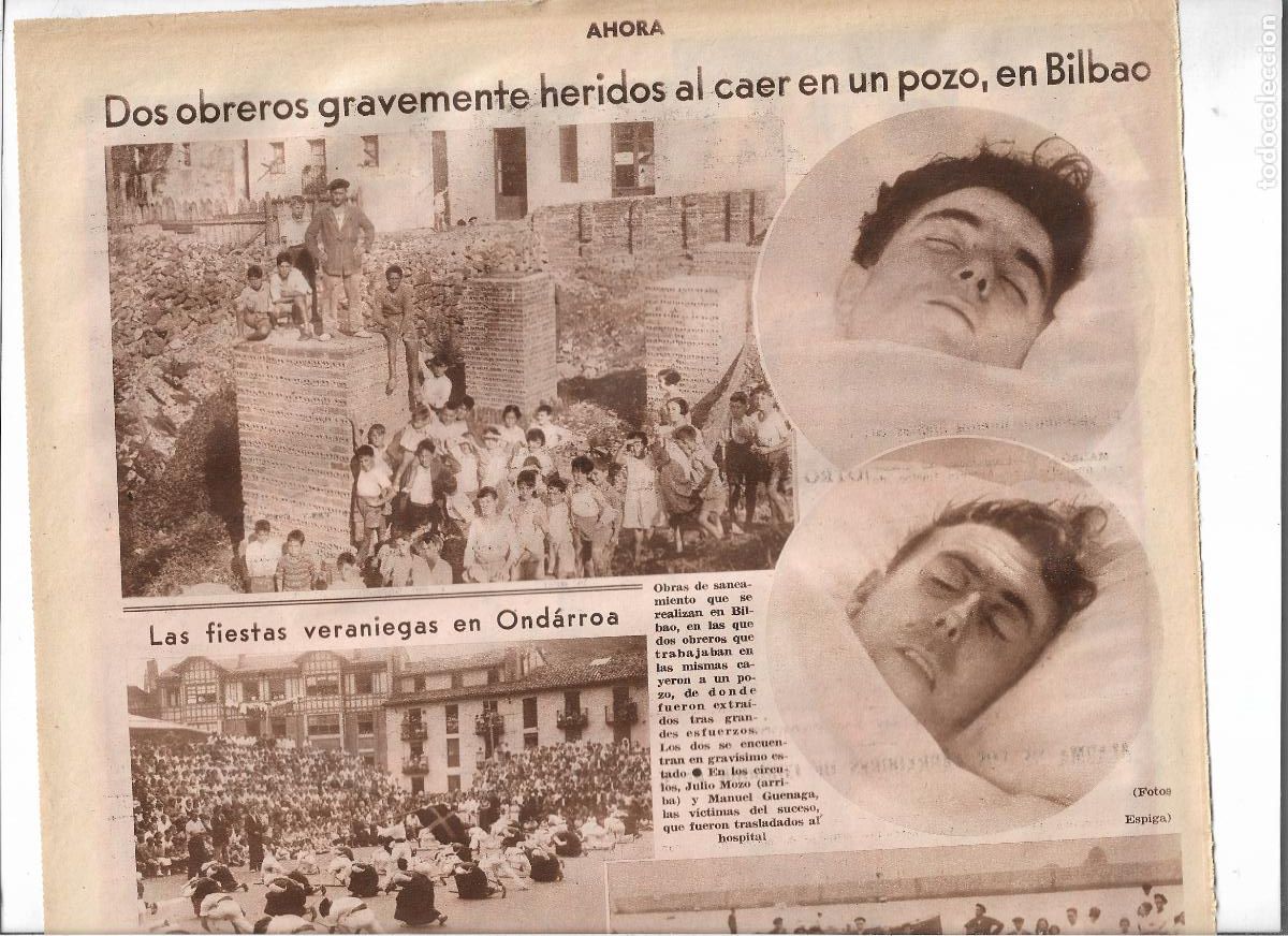 Coleccionismo: A&Ntilde;O 1933 RECORTE PRENSA BILBAO JULIO MOZO MANUEL GUENAGA OBREROS HERIDOS AL CAER EN UN POZO