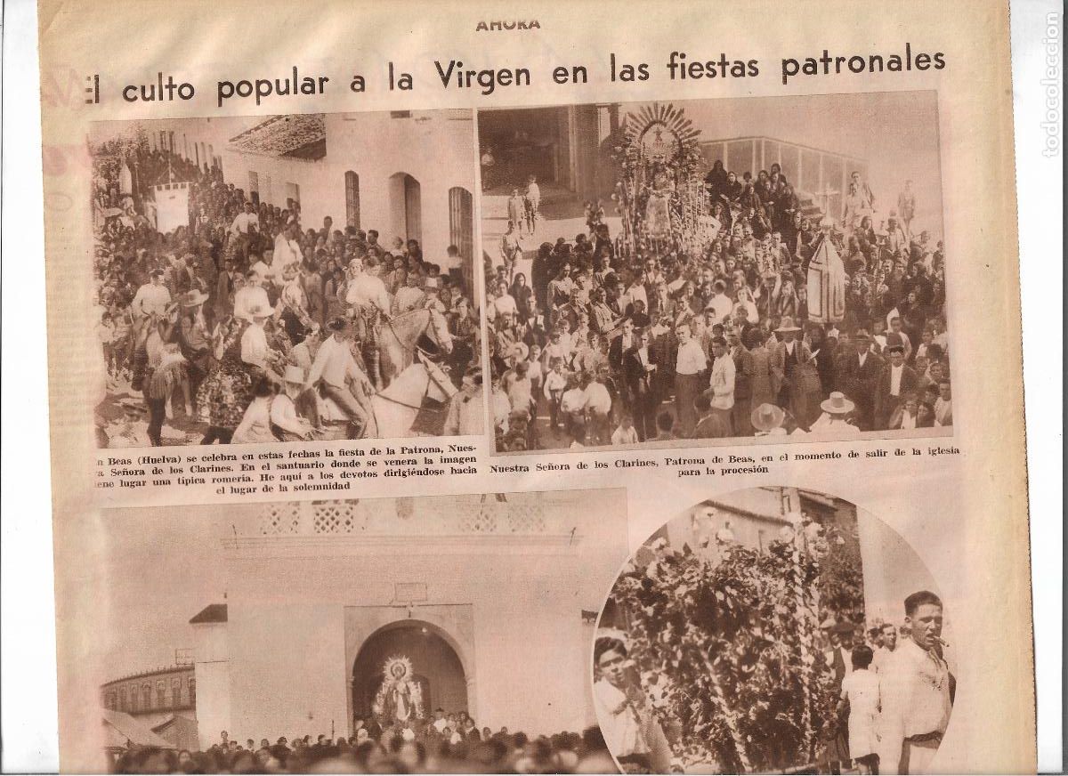 Coleccionismo: A&Ntilde;O 1933 RECORTE PRENSA CULTO A LA VIRGEN DE LOS CLARINES BEAS HUELVA PROCESION FIESTAS PATRONALES