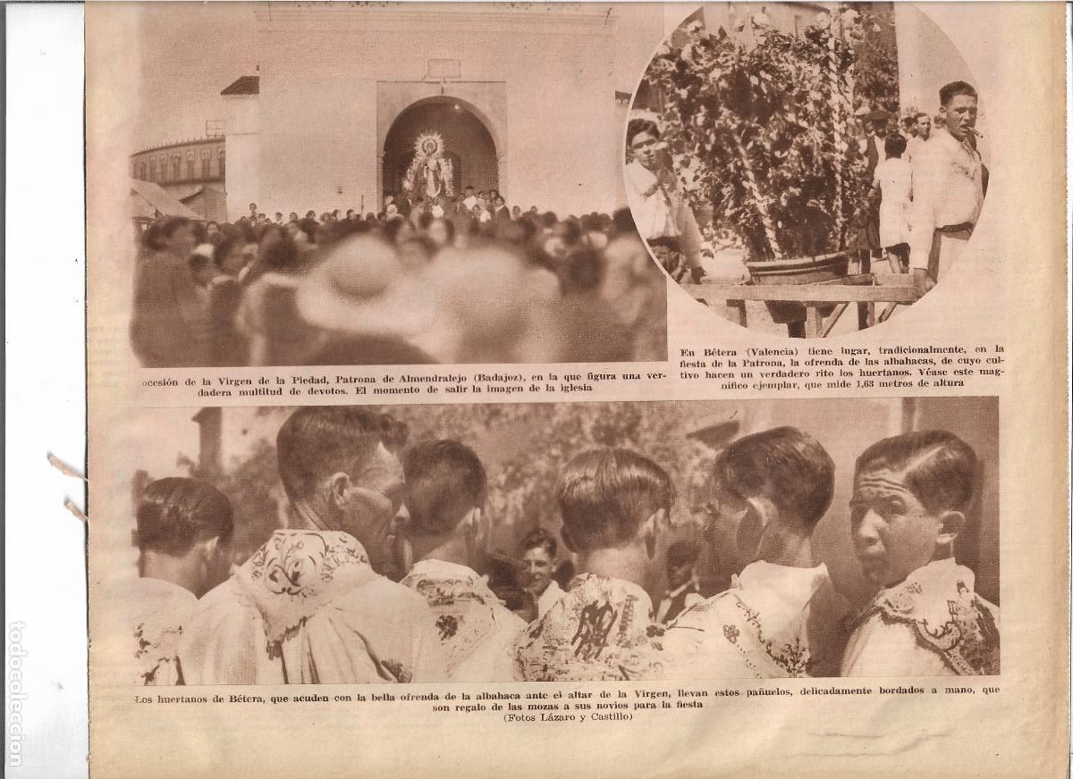 Coleccionismo: A&Ntilde;O 1933 RECORTE PRENSA CULTO A LA VIRGEN BETERA VALENCIA OFRENDA LA ALBAHACA PA&Ntilde;UELOS BORDADOS