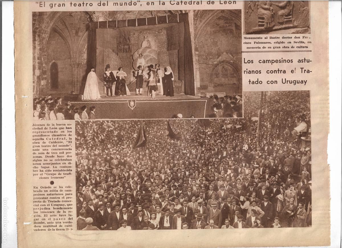 Coleccionismo: A&Ntilde;O 1933 RECORTE PRENSA OVIEDO MITIN DE LOS CAMPESINOS ASTURIANOS CONTRA EL TRATADO CON URUGUAY