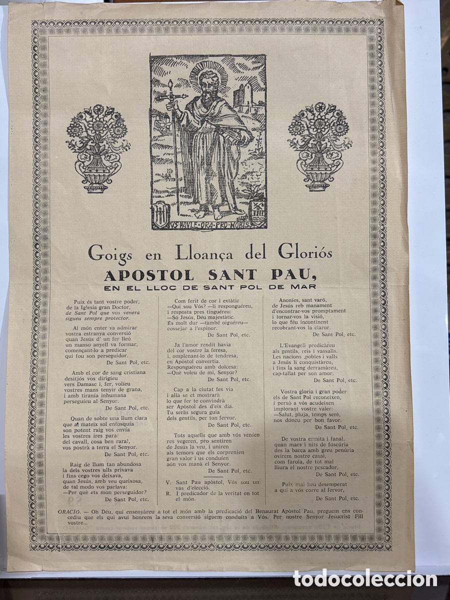Coleccionismo: Goigs en Lloan&ccedil;a del Glori&ograve;s Apostol Sant Pau