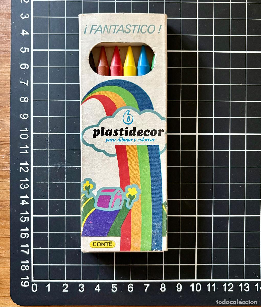 Coleccionismo: CAJA DE PINTURAS PLASTIDECOR, CERAS DE COLORES, 6 UNIDADES EGB