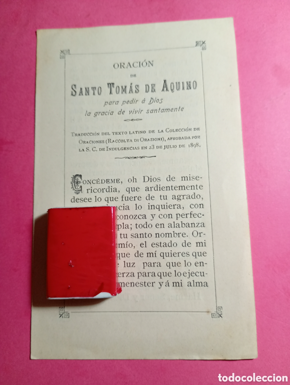 Coleccionismo: oraci&oacute;n de santo tom&aacute;s de aquino 1906 parra pedir la gracia de vivir santamente - barcelona 26 enero