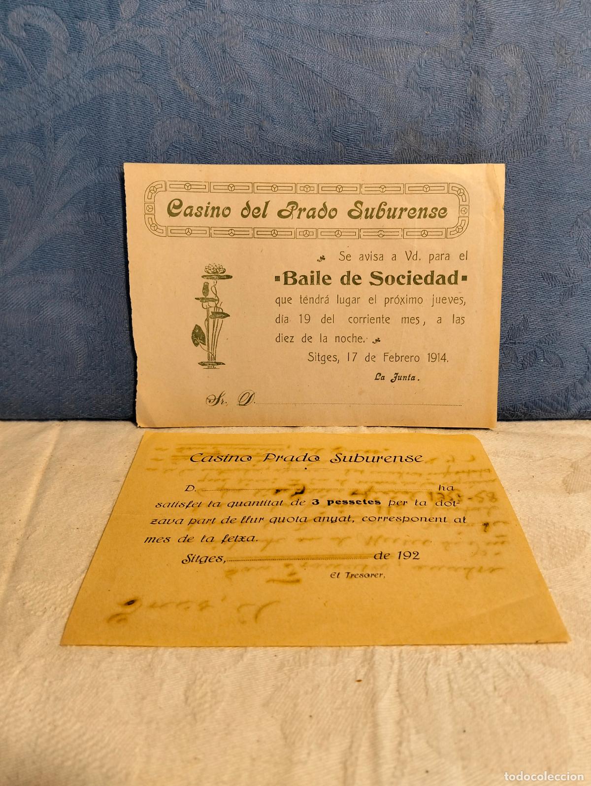 Collecting paper: Casino del prado suburense tarjetas aviso baile de sociedad Sitges 1914 1920+