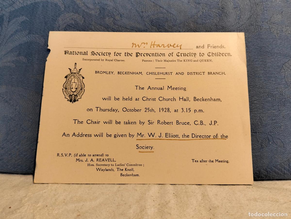 Collecting paper: Invitation national society for the prevention of cruelty to children Beckenham 1928 tea