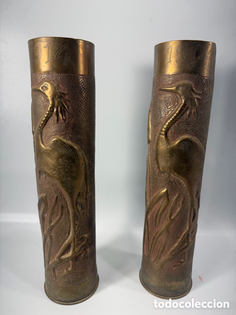 Sammeln: Pareja de vainas de artiller&iacute;a de lat&oacute;n 1914 &ndash; Arte de Trinchera (Trench Art)
